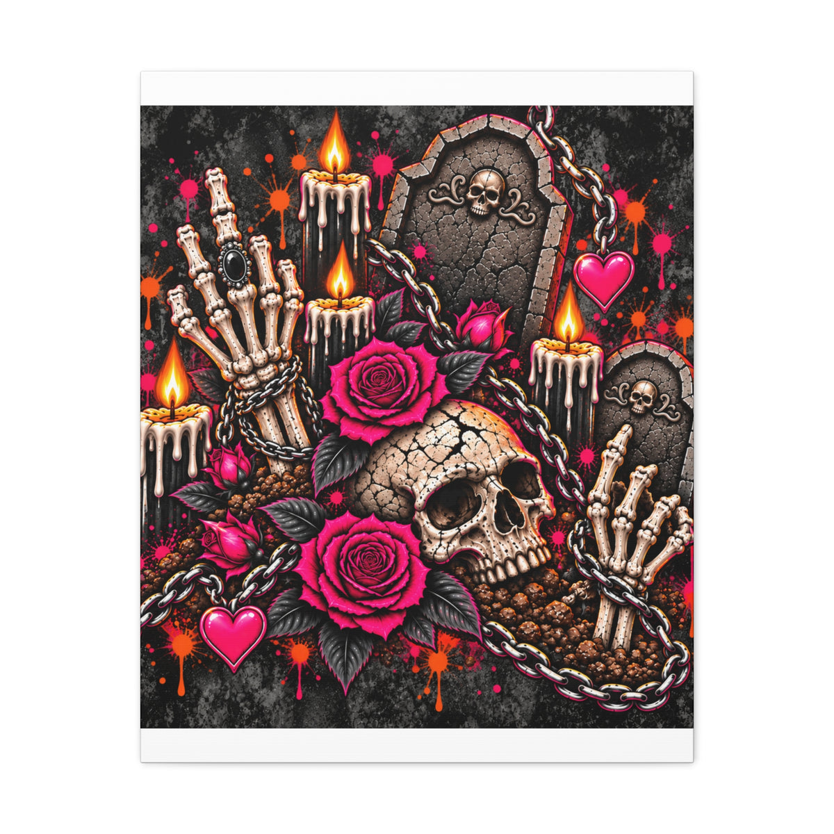 Dirt & Defiance Halloween Canvas | Gothic Skull, Gravestone & Rose Wall Art by Subbin4Sanity
