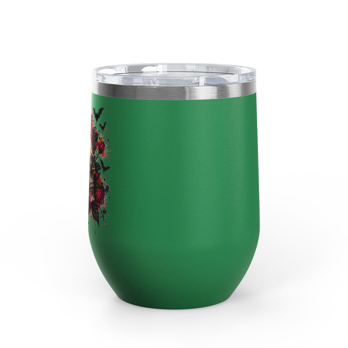 Deadly Blooms 12oz Wine Tumbler | Gothic Floral Skull Stainless Steel Cup by Subbin4Sanity