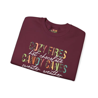 Cozy Fires & Candy Canes Christmas Sweatshirt | Festive Holiday Word Crewneck by Subbin4Sanity