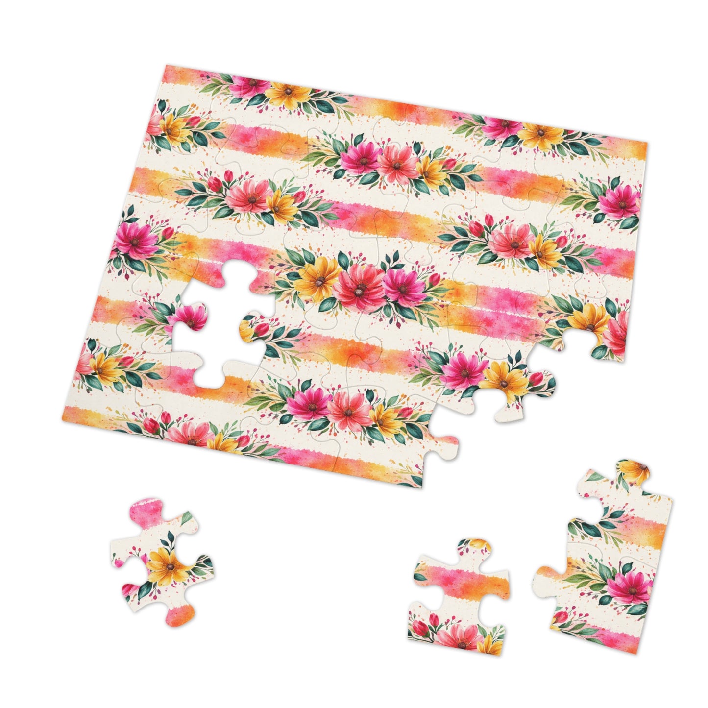 Wildflower Garden Stripe Pattern – Splatter Bloom Collection – Puzzle & Tin Storage Box