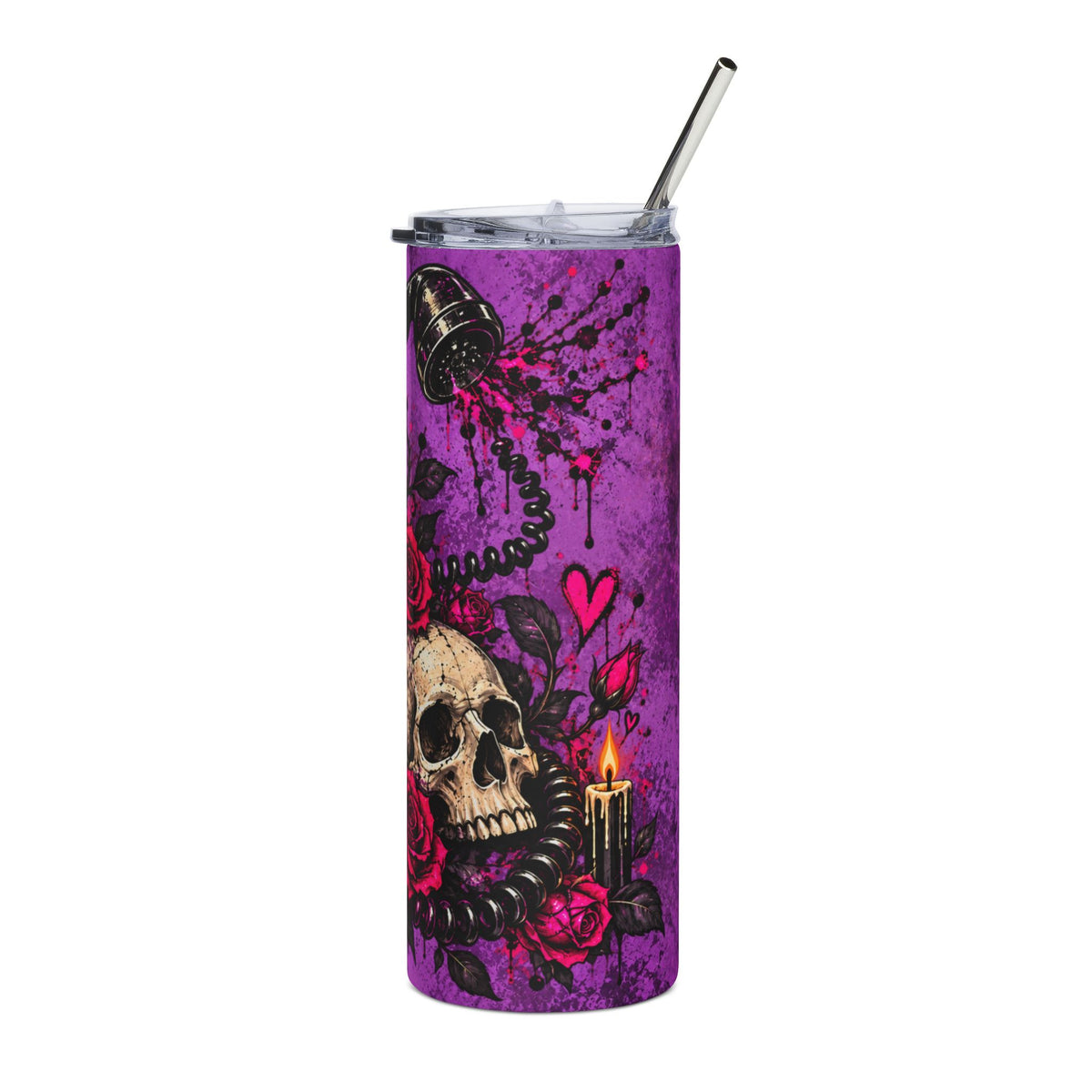 Karma’s Calling 20oz Stainless Steel Tumbler | Gothic Skull & Telephone Travel Cup by Subbin4Sanity
