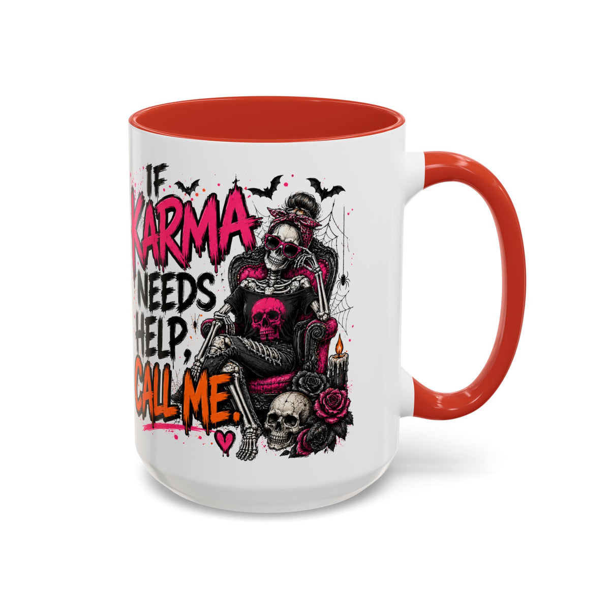 If Karma Needs Help Call Me Coffee Mug | Sarcastic Gothic Ceramic Mug by Subbin4Sanity