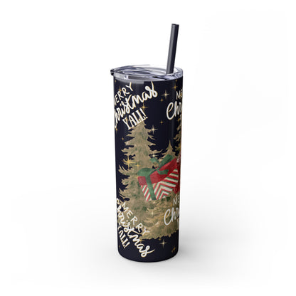 Christmas Skinny Tumbler with Straw, 20oz, "Merry Christmas Yall/I'm a gift"