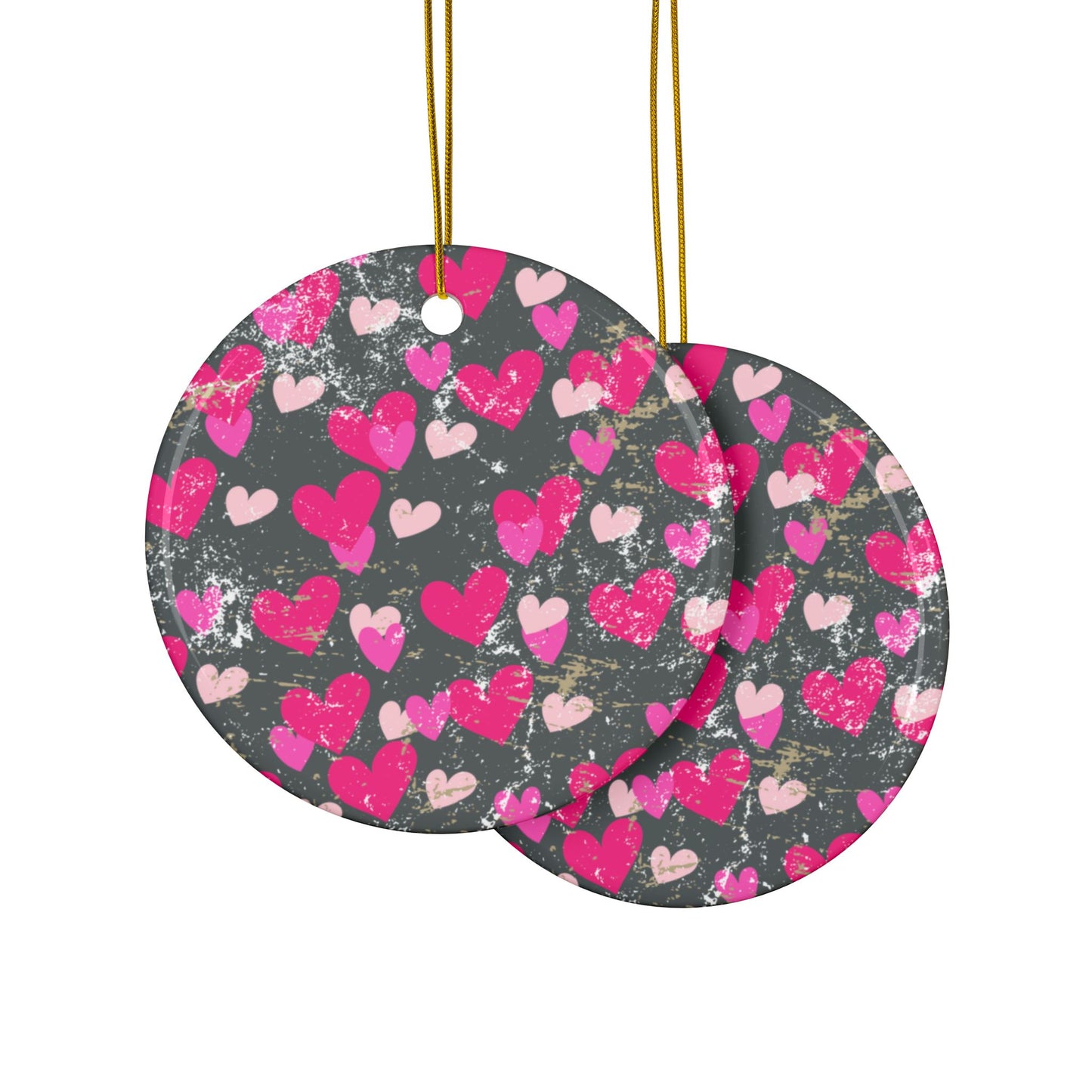 Heart Ceramic Ornament | Grey & Pink Hearts Valentine Decor Keepsake by Subbin4Sanity