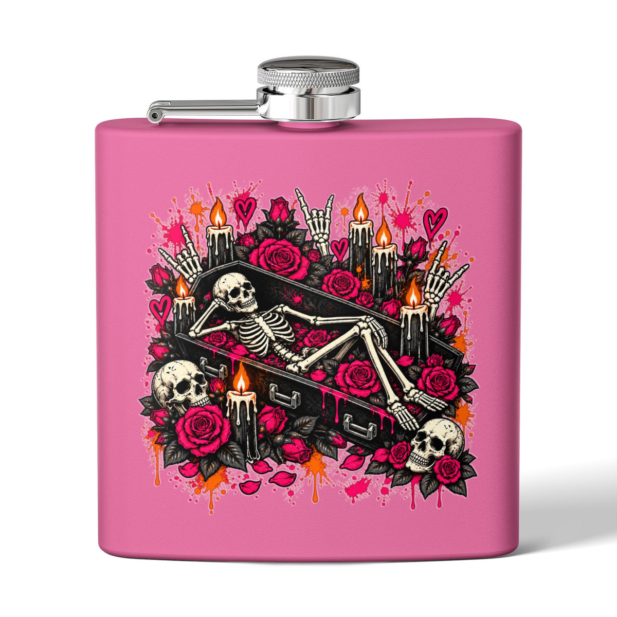 Dead & Unbothered 6oz Stainless Steel Flask | Gothic Skeleton Drinking Flask by Subbin4Sanity