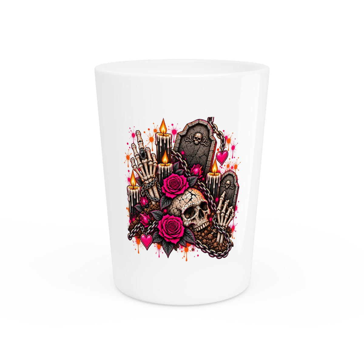 Dirt & Defiance Shot Glass | Gothic Skull & Coffin Drinking Glass by Subbin4Sanity