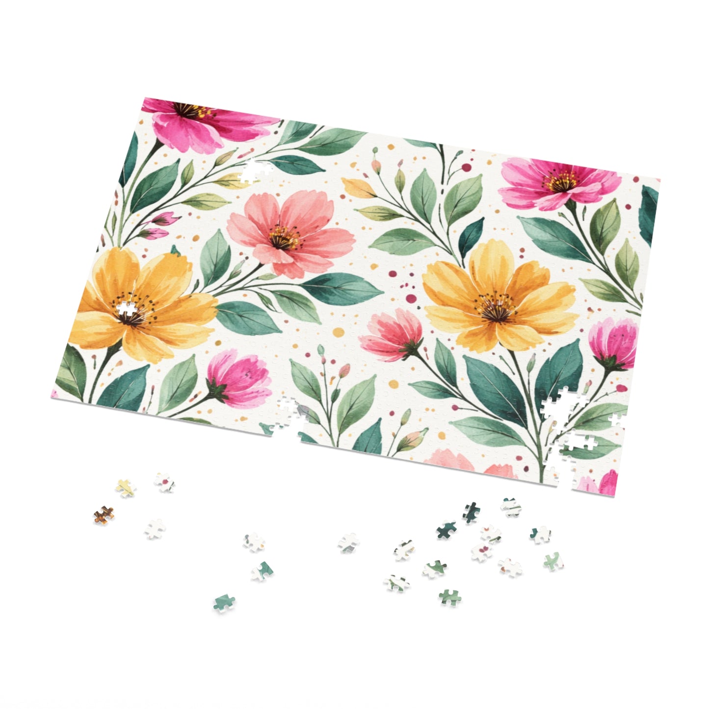 Watercolor Wildflower Garden Pattern – Splatter Bloom Collection – Puzzle & Tin Storage Box
