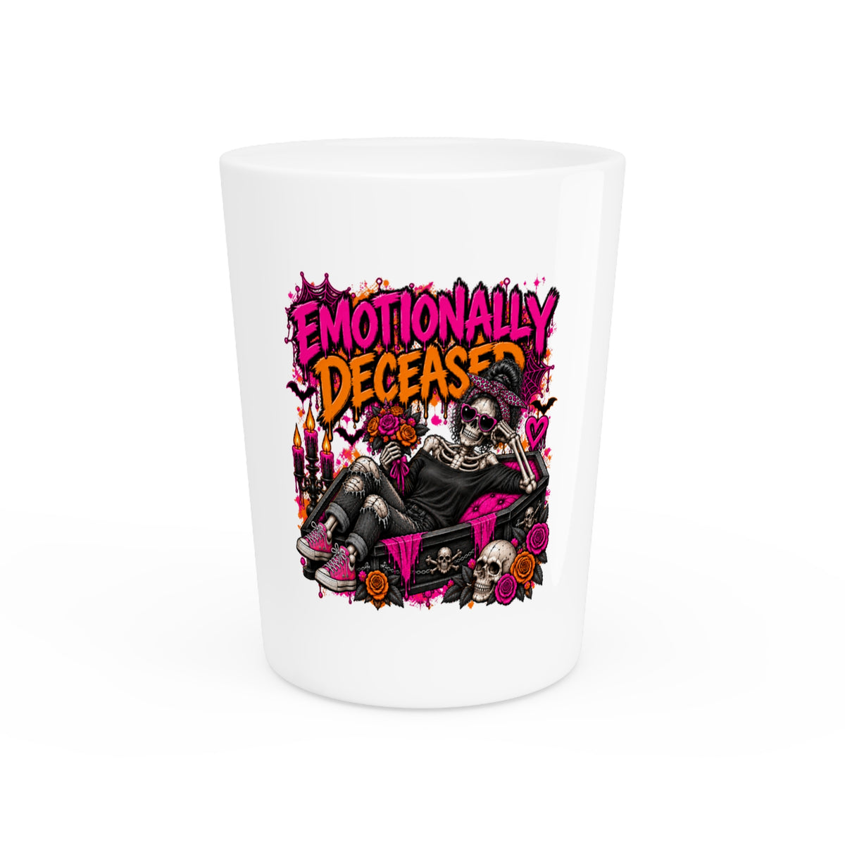 Emotionally Deceased Shot Glass | Dark Humor Gothic Drinking Glass by Subbin4Sanity