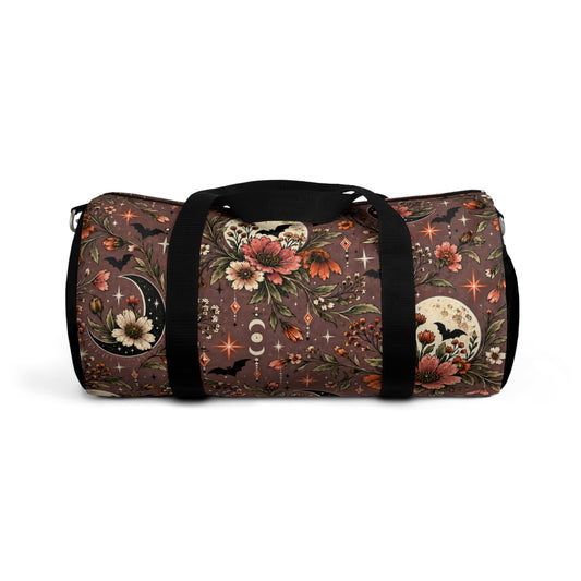Midnight Wildflowers Duffel Bag | Boho Halloween Floral Celestial Travel Bag by Subbin4Sanity