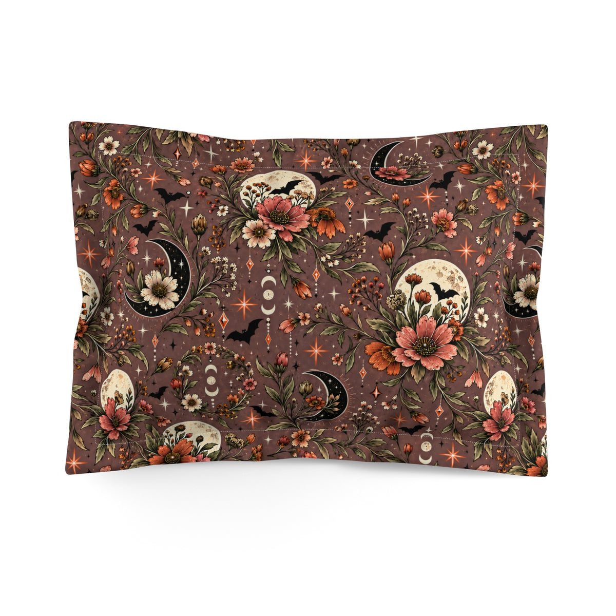 Midnight Wildflowers Pillow Sham | Boho Celestial Floral Halloween Bedding by Subbin4Sanity