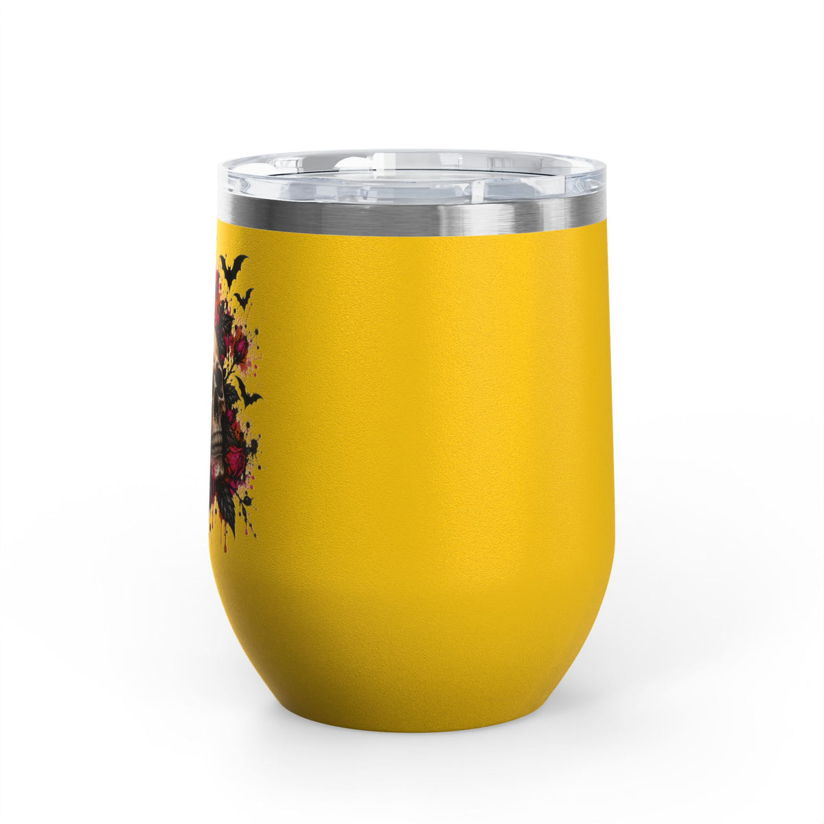 Deadly Blooms 12oz Wine Tumbler | Gothic Floral Skull Stainless Steel Cup by Subbin4Sanity