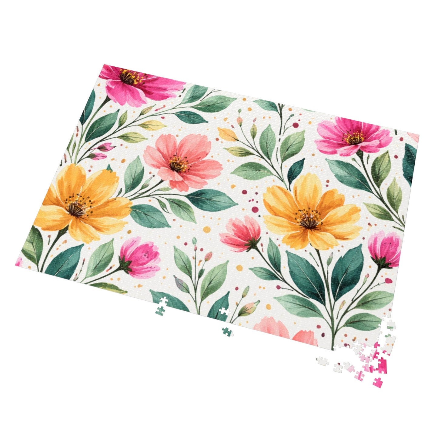 Watercolor Wildflower Garden Pattern – Splatter Bloom Collection – Puzzle & Tin Storage Box
