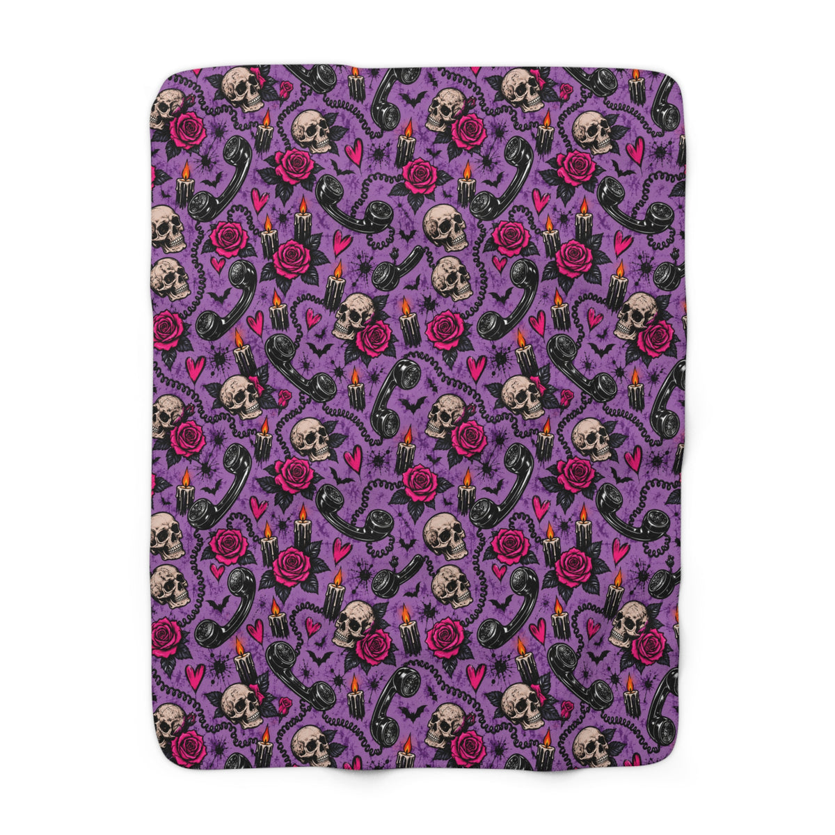 Karma’s Calling Sherpa Fleece Blanket | Purple Gothic Skull & Rose Throw by Subbin4Sanity