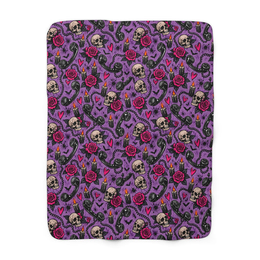 Karma’s Calling Sherpa Fleece Blanket | Purple Gothic Skull & Rose Throw by Subbin4Sanity
