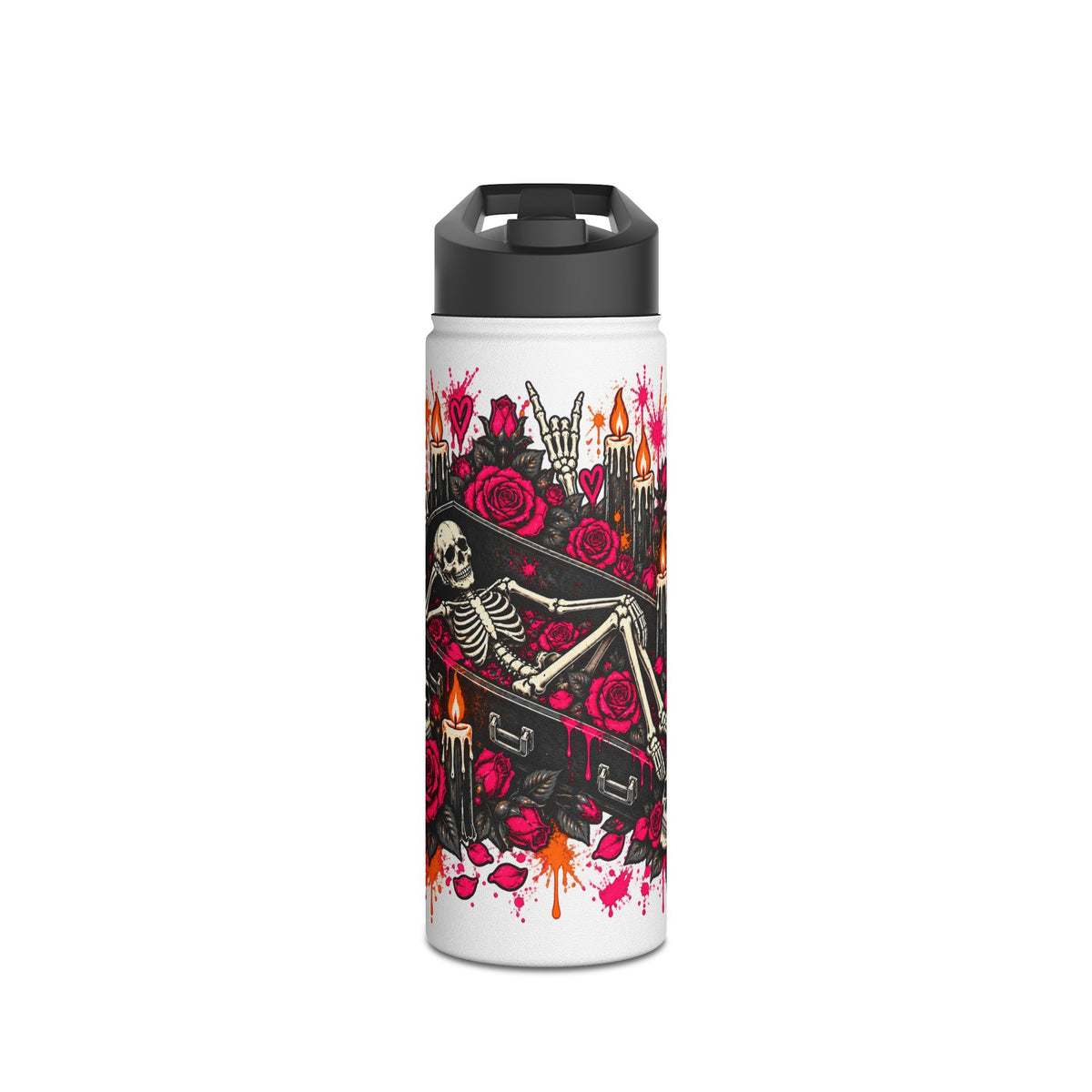 Dead & Unbothered Stainless Steel Water Bottle | Gothic Skeleton Insulated Bottle by Subbin4Sanity