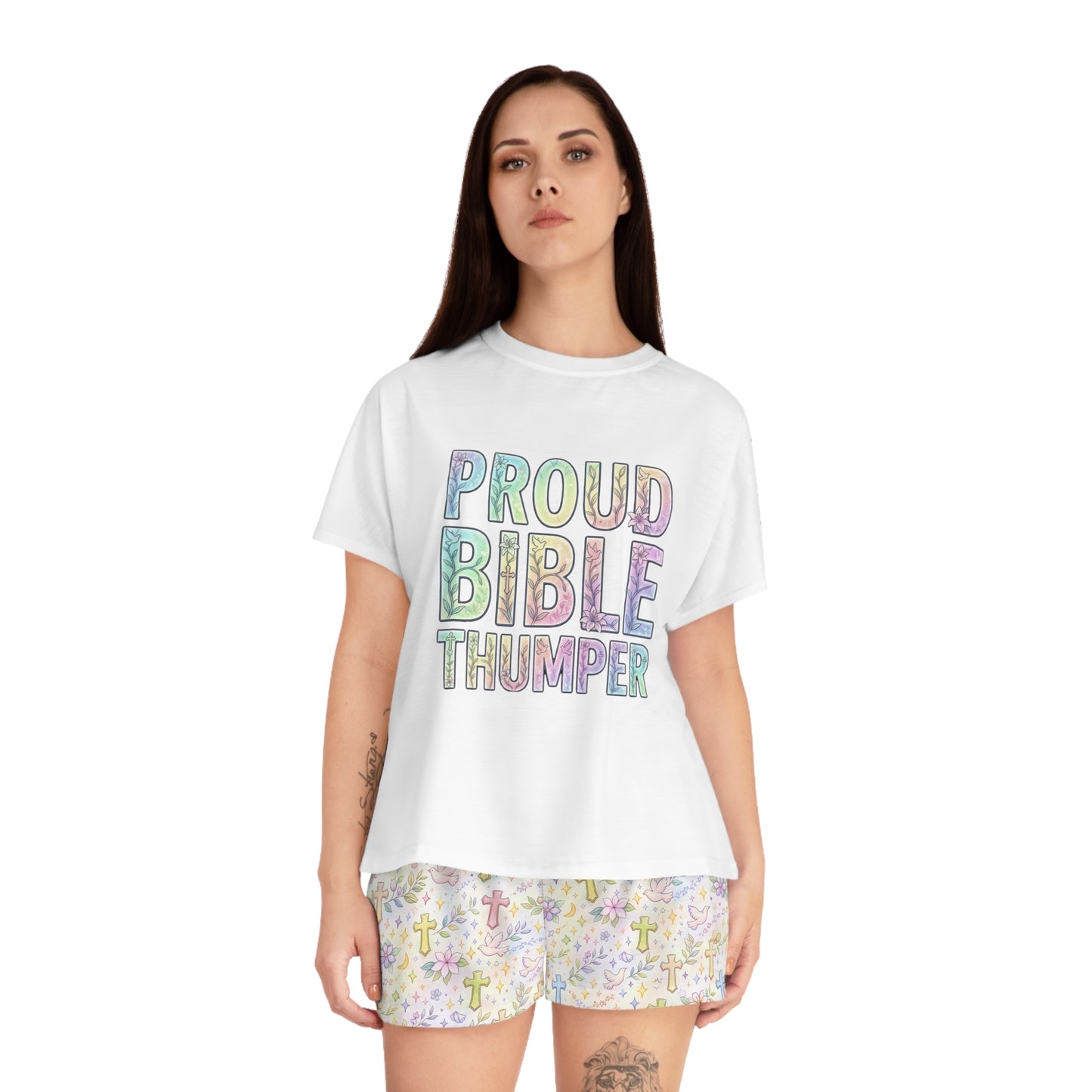 Proud Bible Thumper Pastel Rainbow Easter Faith Women's Short Pajama Set