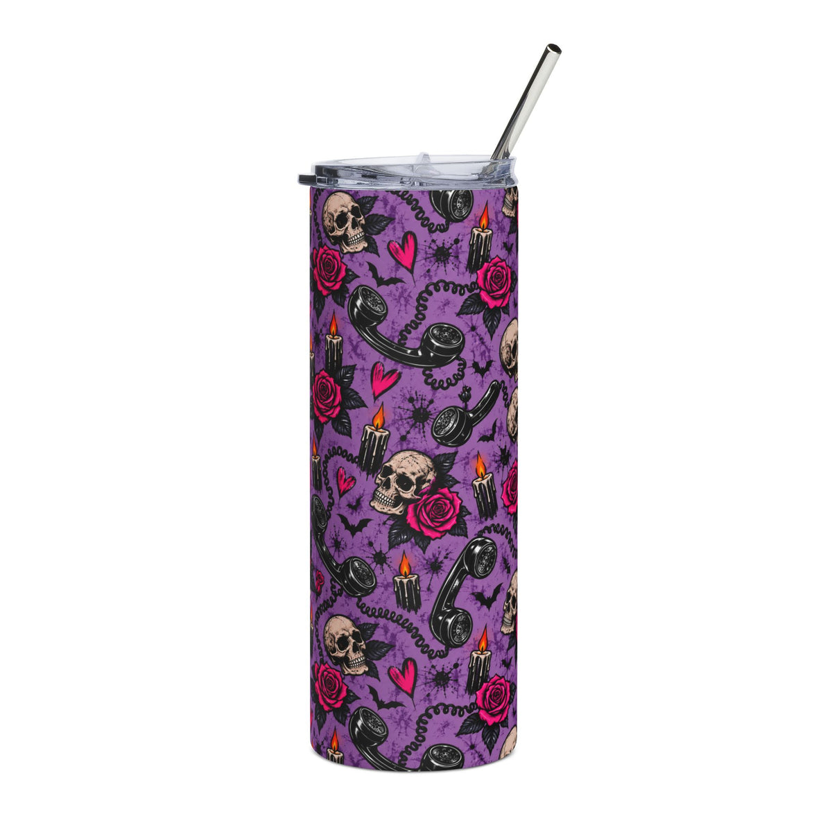 Karma’s Calling 20oz Stainless Steel Tumbler | Gothic Phone & Skull Drinkware by Subbin4Sanity