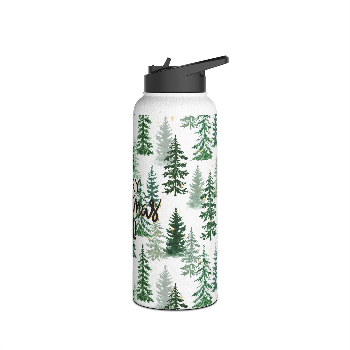 Merry Christmas Y'all Stainless Steel Water Bottle — Christmas Tree Design