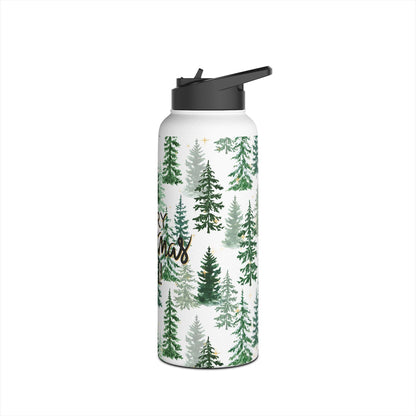 Merry Christmas Y'all Stainless Steel Water Bottle — Christmas Tree Design