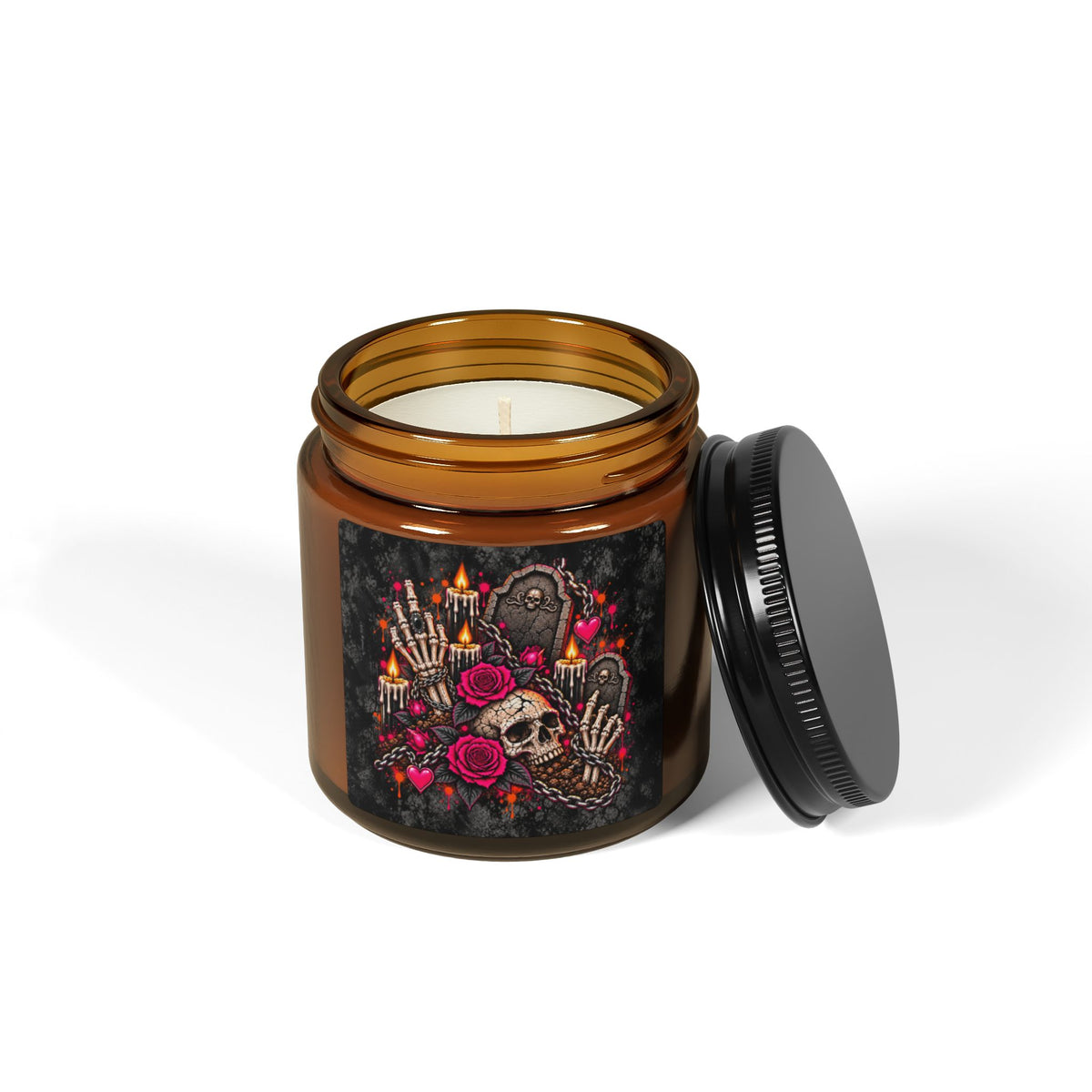 Dirt & Defiance Scented Amber Jar Soy Candle | Gothic Skull & Coffin Home Decor Candle by Subbin4Sanity