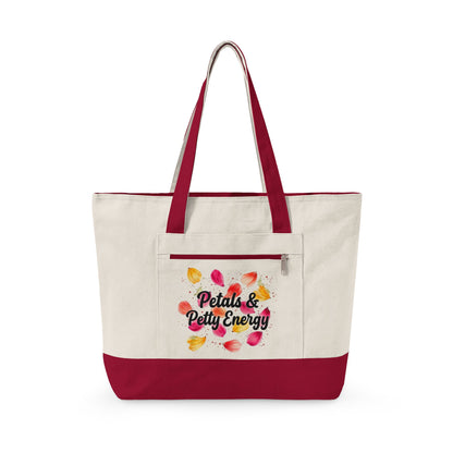 "Petals & Petty Energy" — Zippered Tote Bag