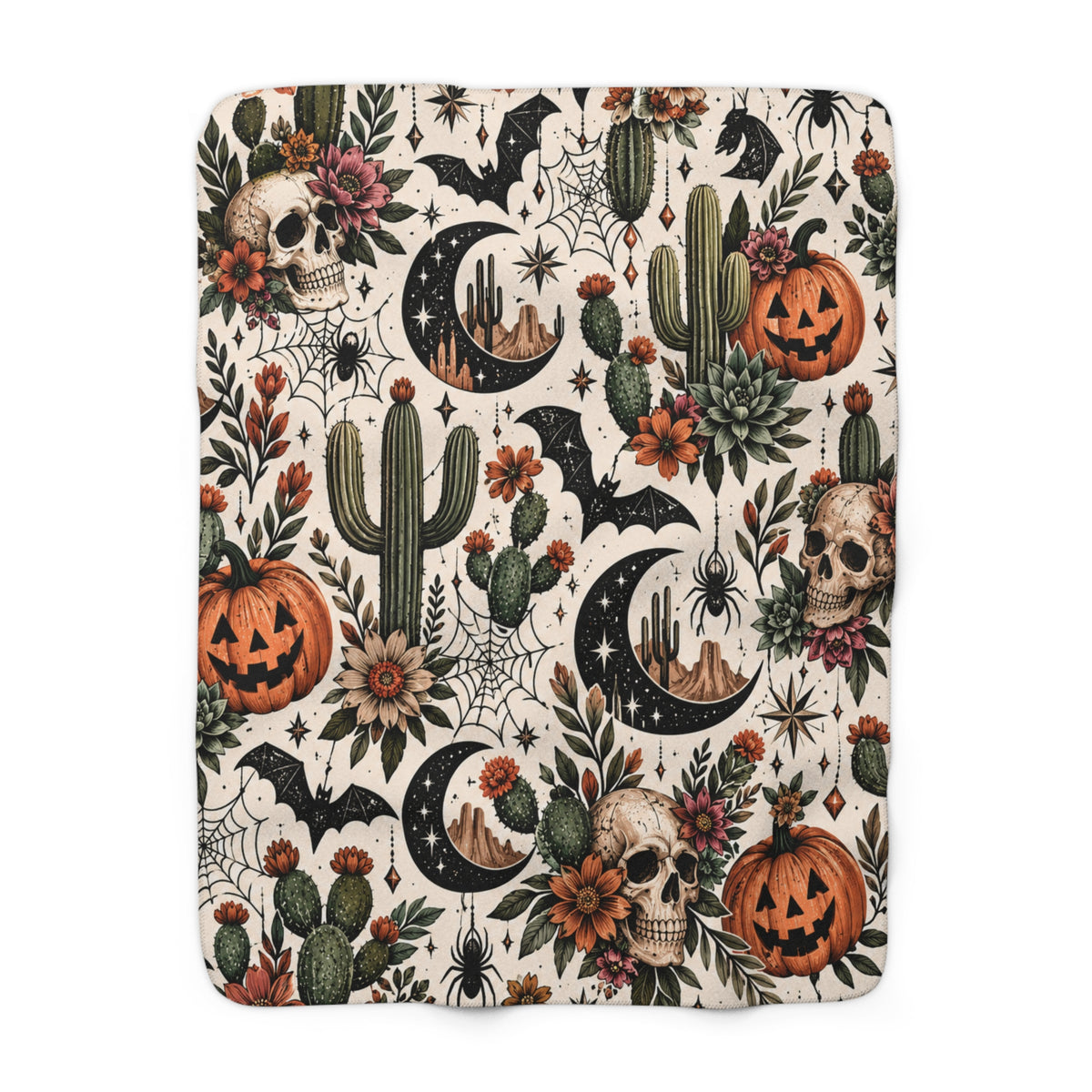 Desert Moonlight Sherpa Fleece Blanket | Boho Halloween Throw by Subbin4Sanity
