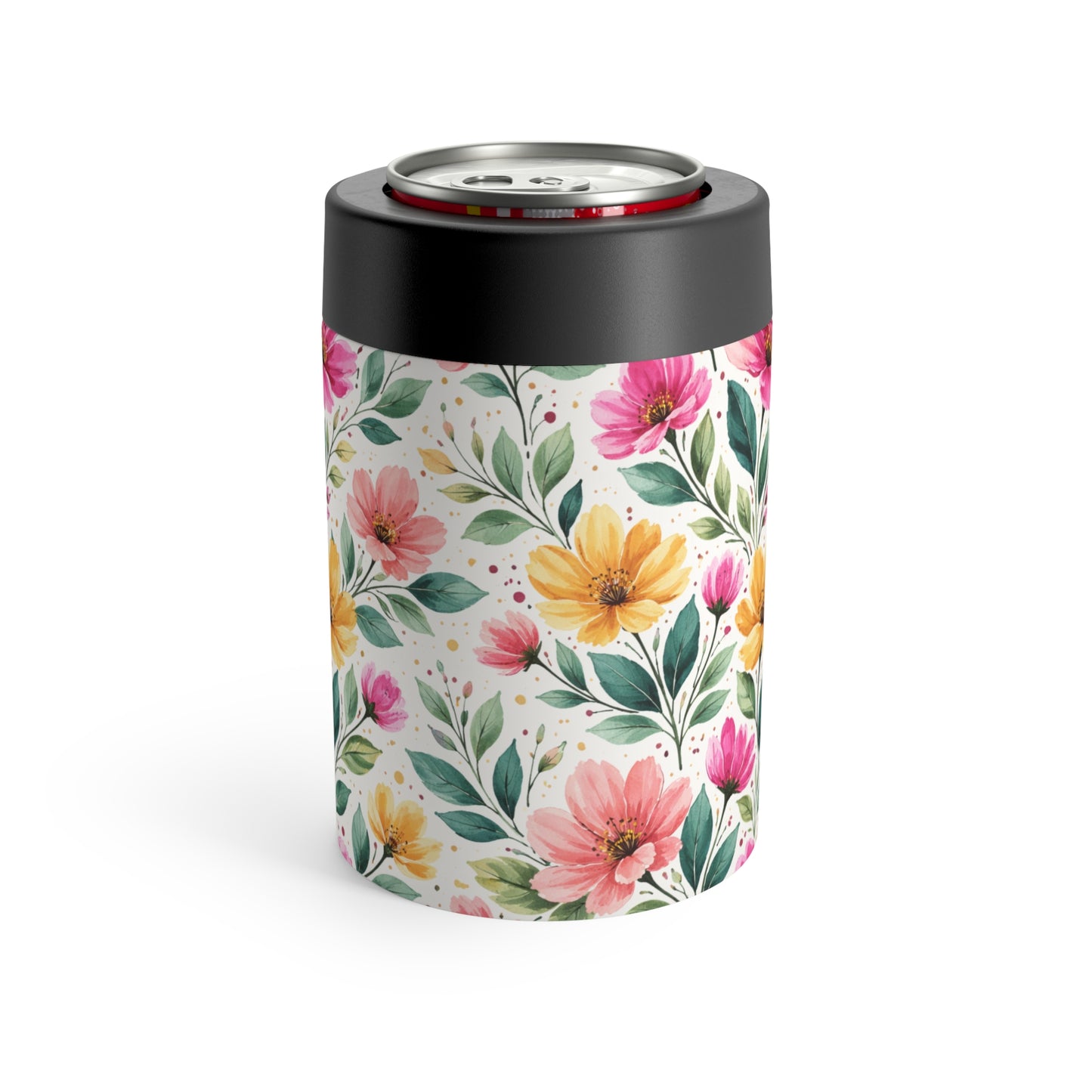 Watercolor Wildflower Garden Pattern – Splatter Bloom Collection – 12oz Insulated Stainless Steel Koozie