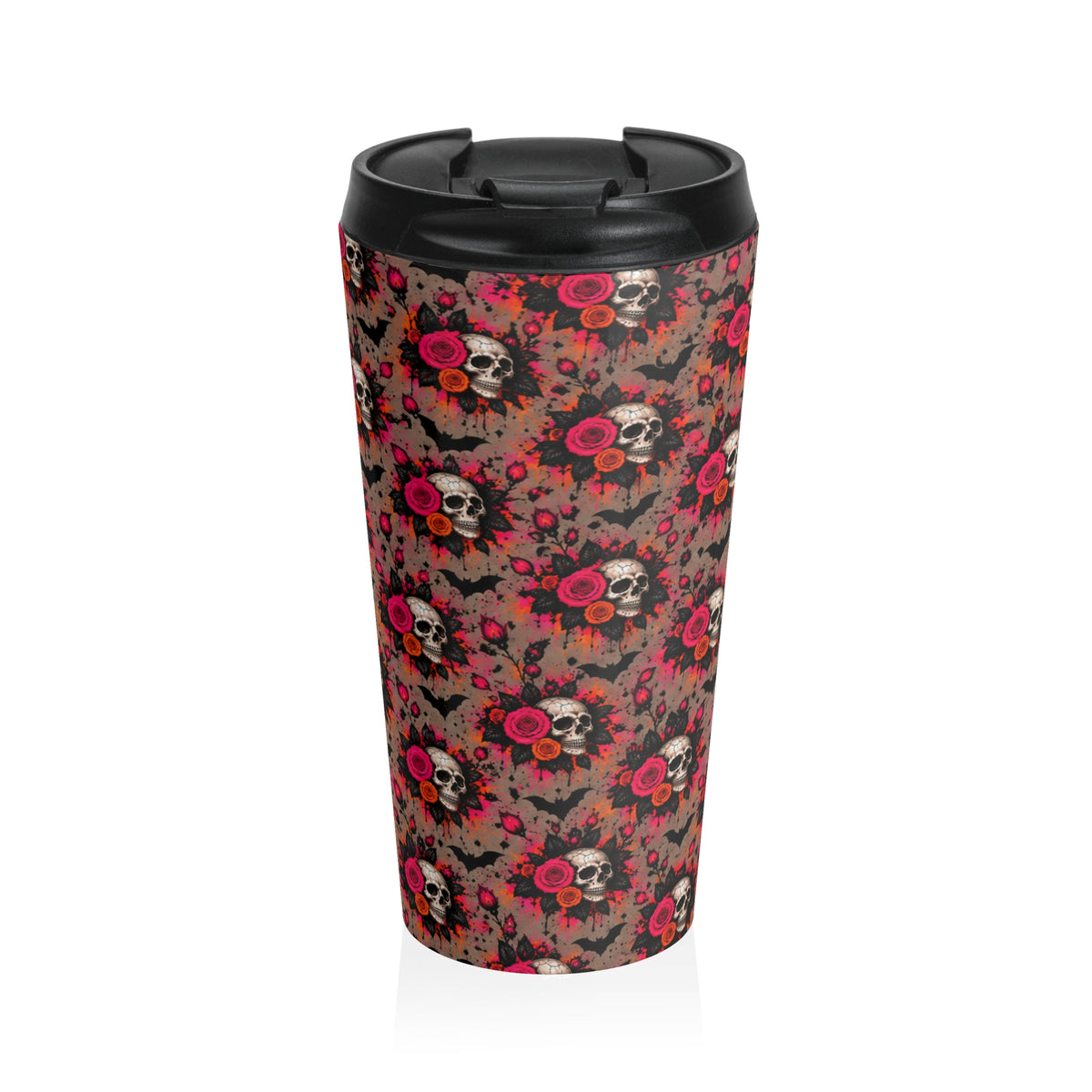 Deadly Blooms Stainless-Steel Coffee Mug | Gothic Skull & Rose Travel Mug by Subbin4Sanity