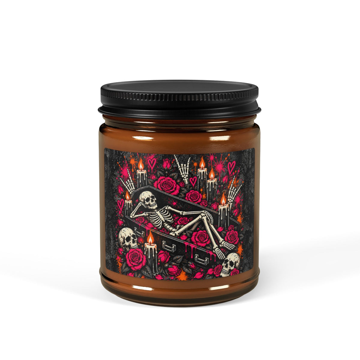 Dead & Unbothered Scented Amber Jar Soy Candle | Gothic Skeleton Home Decor Candle by Subbin4Sanity