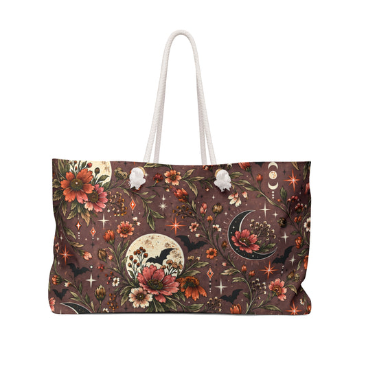 Midnight Wildflowers Weekender Bag | Boho Halloween Floral Travel Tote by Subbin4Sanity