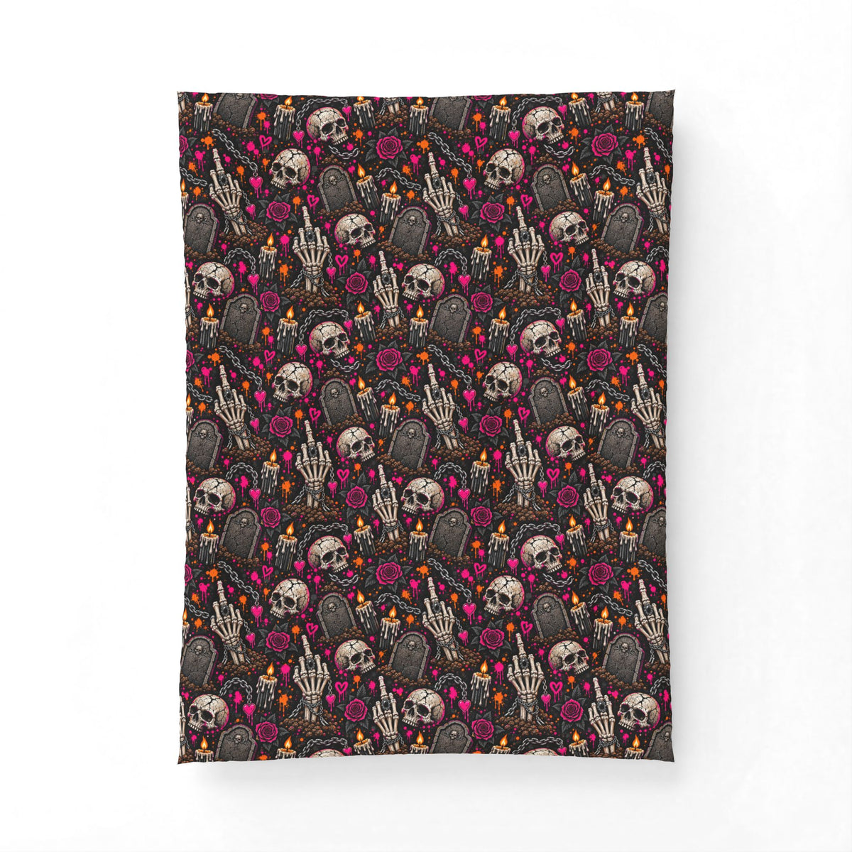Dirt & Defiance Comforter | Gothic Halloween Bedding with Skulls, Tombstones & Roses by Subbin4Sanity