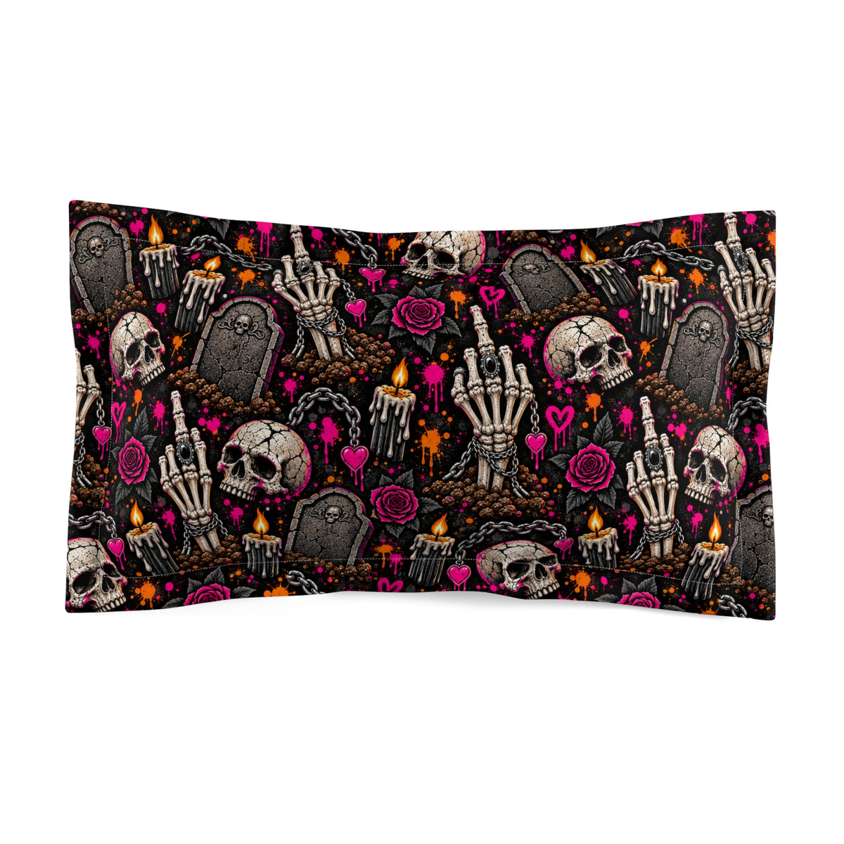 Dirt & Defiance Pillow Sham | Gothic Halloween Bedding with Skulls, Tombstones & Roses by Subbin4Sanity