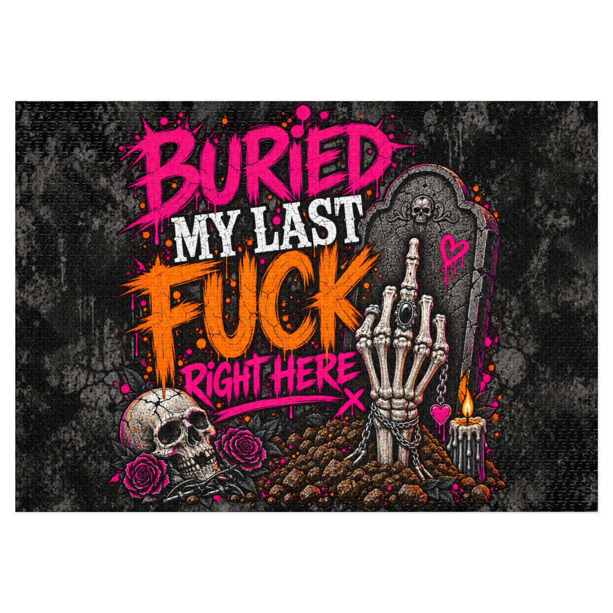I Buried My Last Fuck Right Here Halloween Jigsaw Puzzle | Sarcastic Gothic Skull Puzzle by Subbin4Sanity