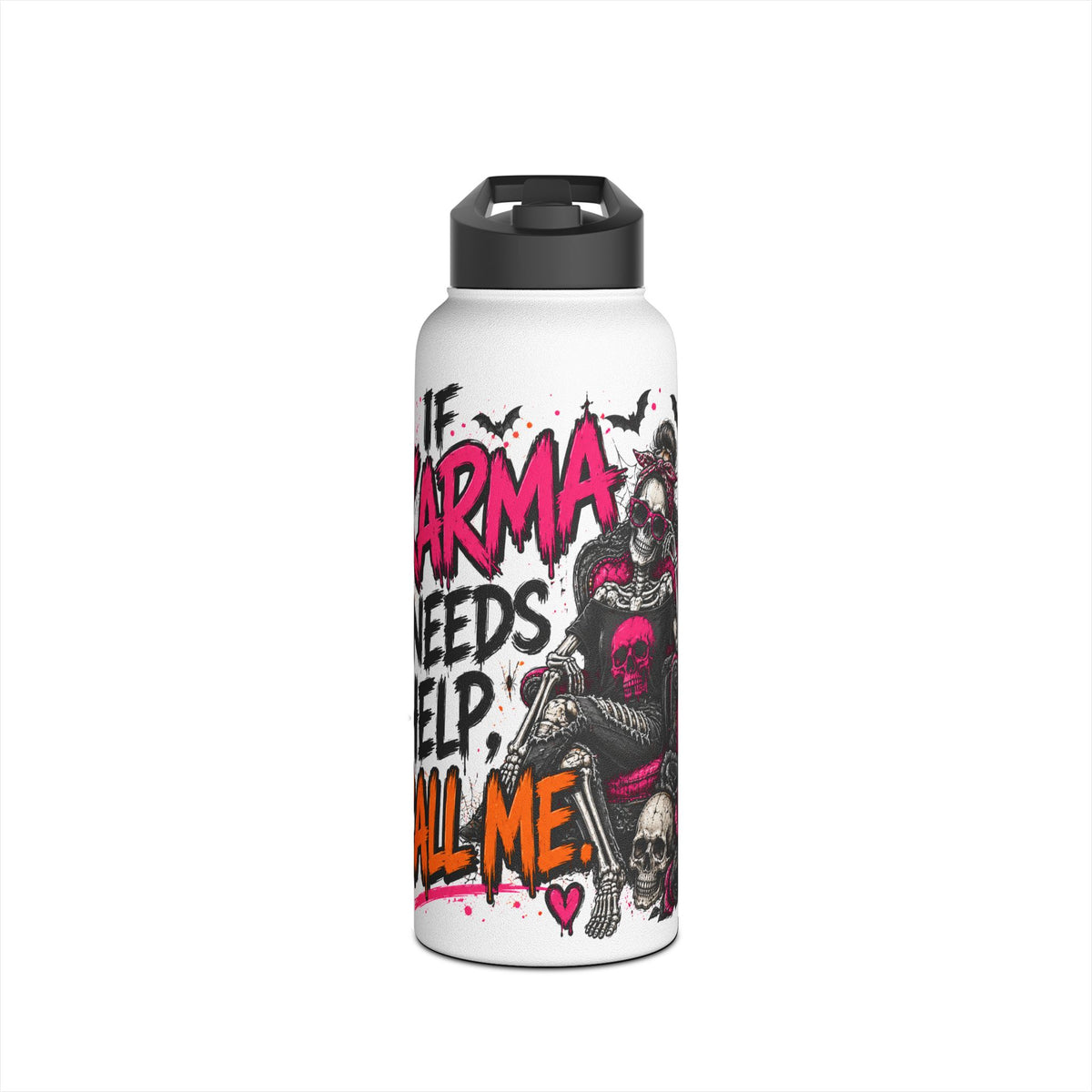 If Karma Needs Help Call Me Stainless Steel Water Bottle | Sarcastic Gothic Insulated Bottle by Subbin4Sanity