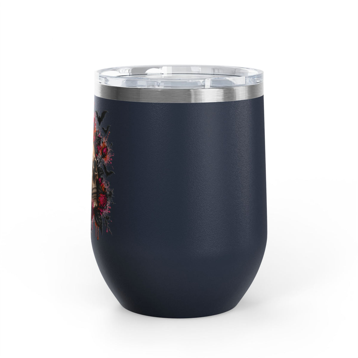 Deadly Blooms 12oz Wine Tumbler | Gothic Floral Skull Stainless Steel Cup by Subbin4Sanity