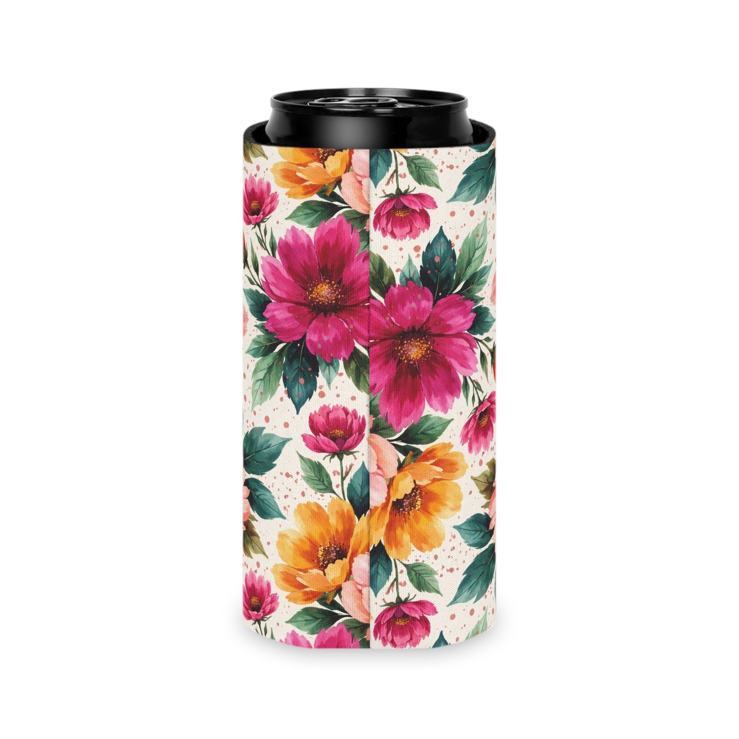 Electric Wildflower Garden Pattern – Splatter Bloom Collection — Lightweight Foam Grip Lined Koozie