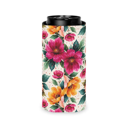 Electric Wildflower Garden Pattern – Splatter Bloom Collection — Lightweight Foam Grip Lined Koozie