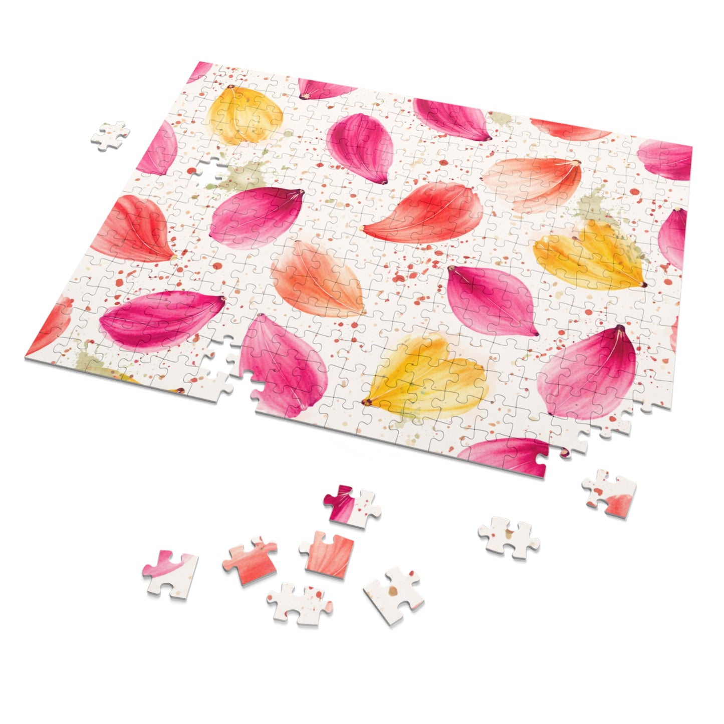 Watercolor Spring Petals Pattern – Splatter Bloom Collection – Puzzle & Tin Storage Box