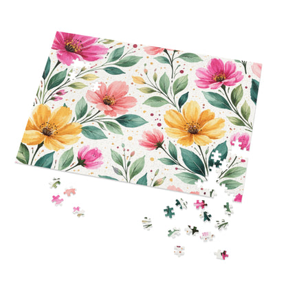Watercolor Wildflower Garden Pattern – Splatter Bloom Collection – Puzzle & Tin Storage Box