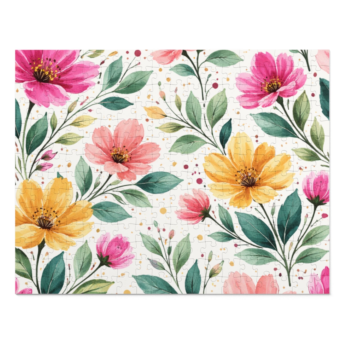 Watercolor Wildflower Garden Pattern – Splatter Bloom Collection – Puzzle & Tin Storage Box