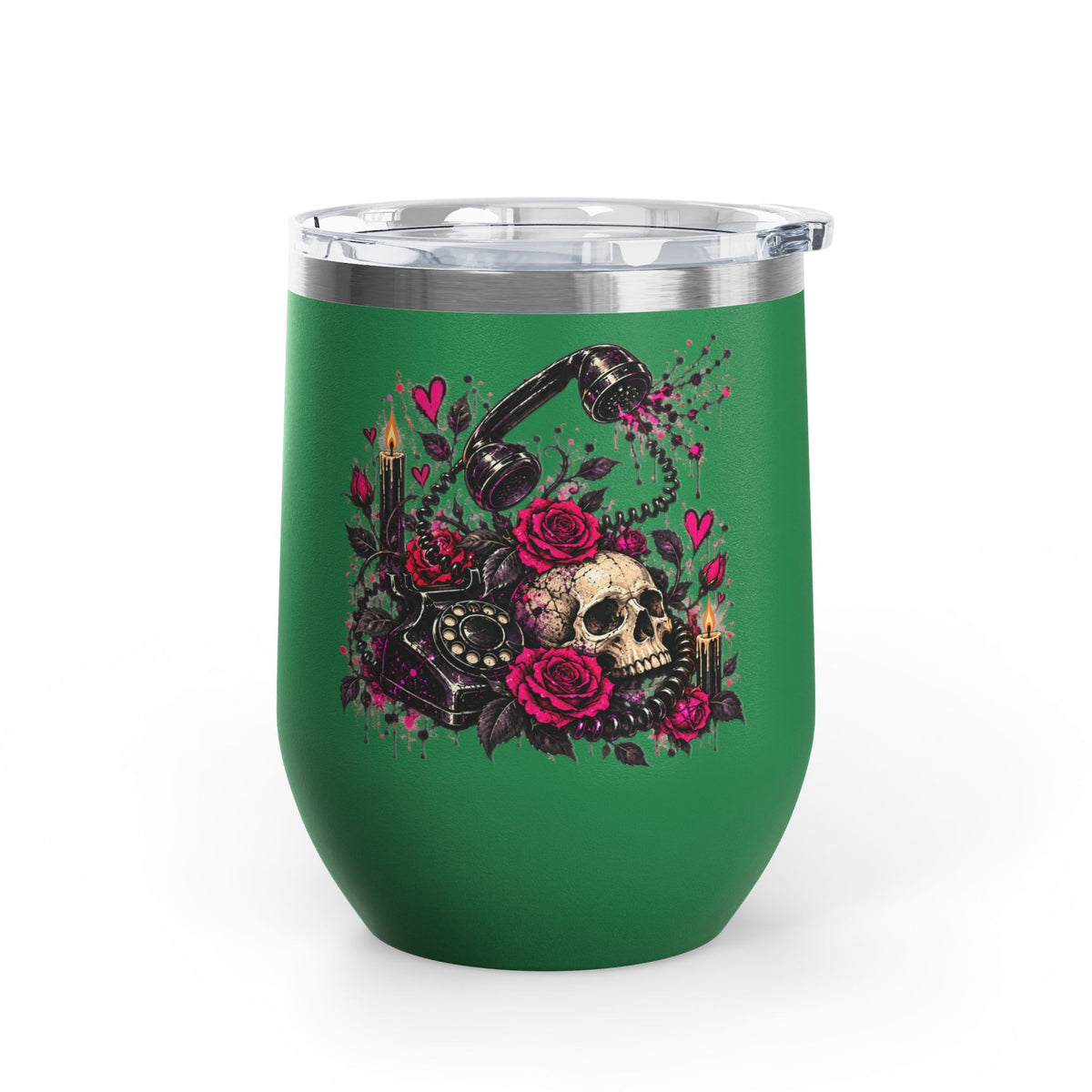 Karma’s Calling 12oz Wine Tumbler | Gothic Skull & Telephone Stainless Steel Cup by Subbin4Sanity