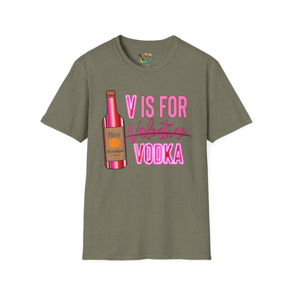 "V Is For Vodka" Valentine T-Shirt – Cute Graphic Tee | Unisex Softstyle Valentine’s Day Shirt