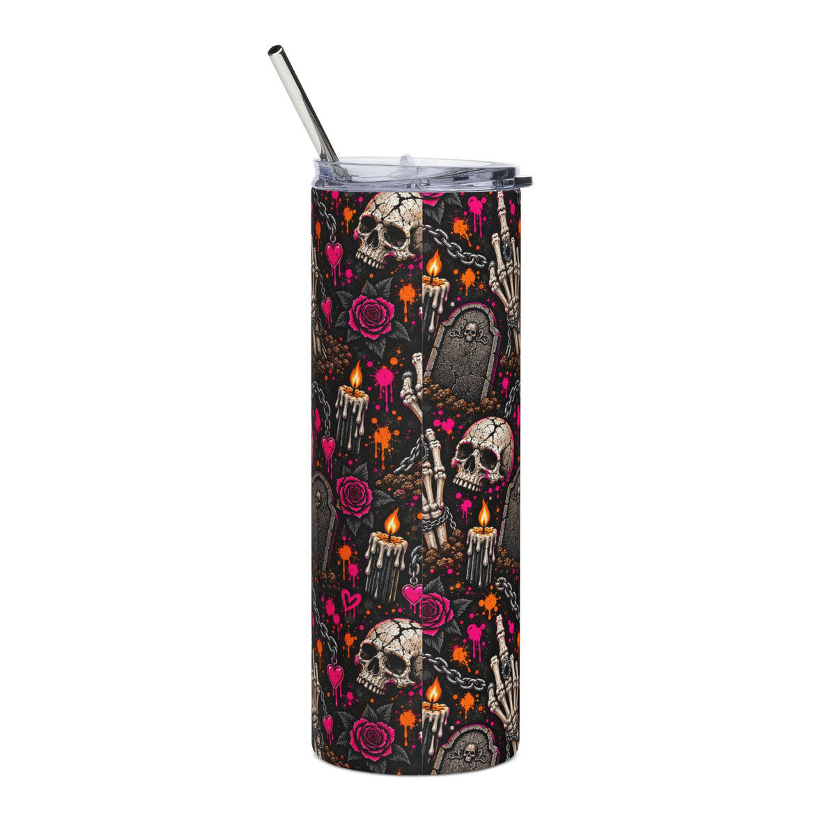 Dirt & Defiance 20oz Stainless Steel Tumbler | Gothic Coffin & Skull Drinkware by Subbin4Sanity