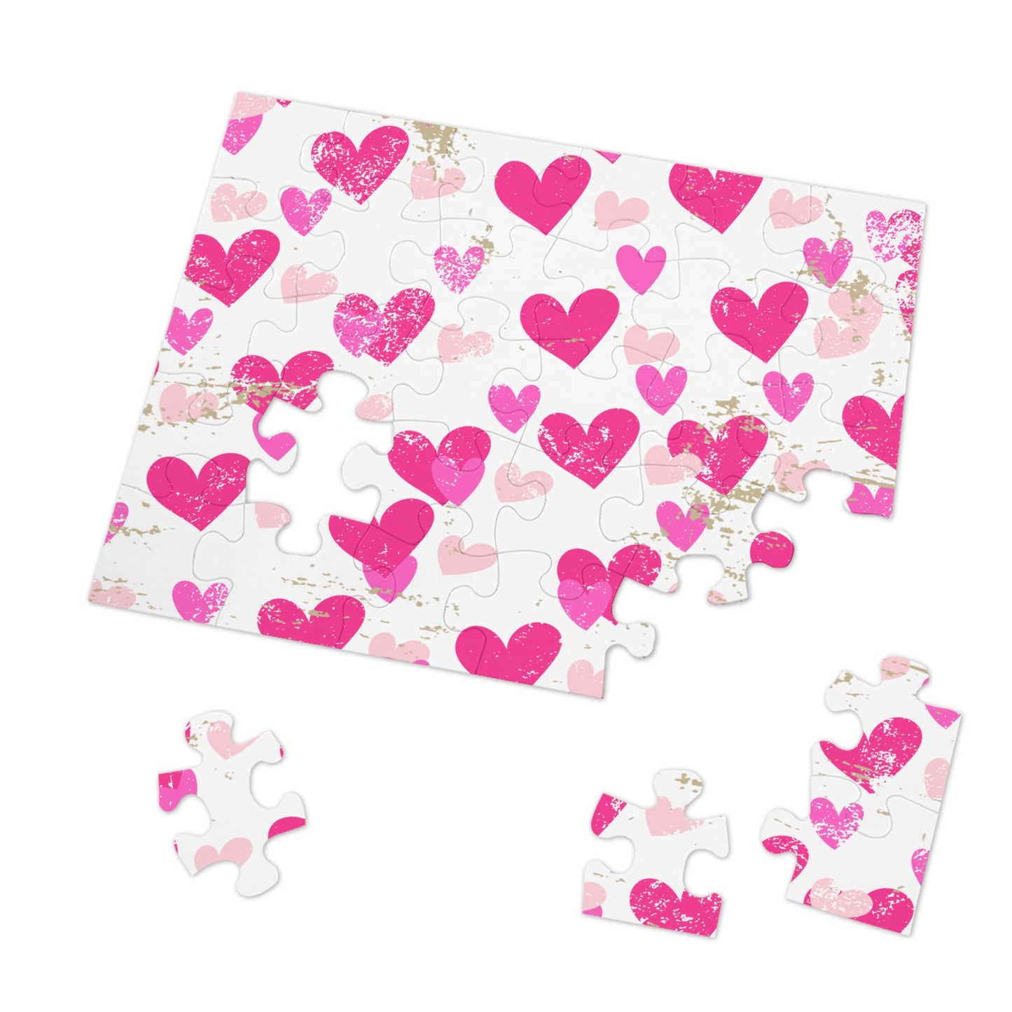 Heart Pattern Jigsaw Puzzle with Tin — Pink Hearts Valentine Puzzle Gift