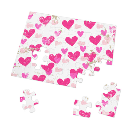Heart Pattern Jigsaw Puzzle with Tin — Pink Hearts Valentine Puzzle Gift