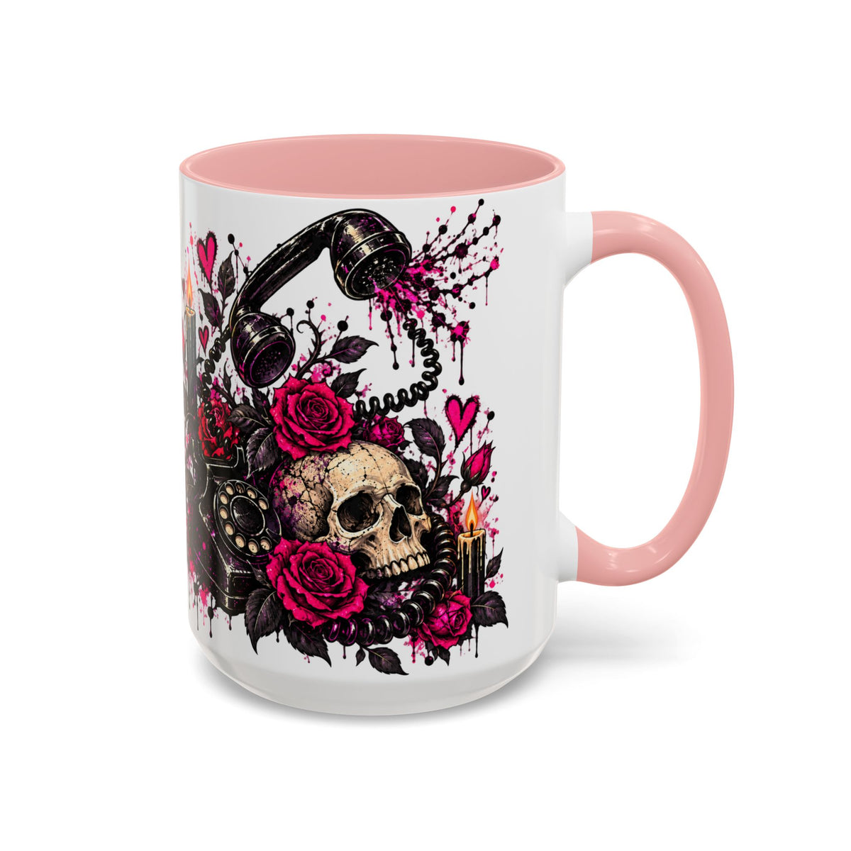 Karma’s Calling Coffee Mug | Gothic Skull & Telephone Ceramic Mug by Subbin4Sanity