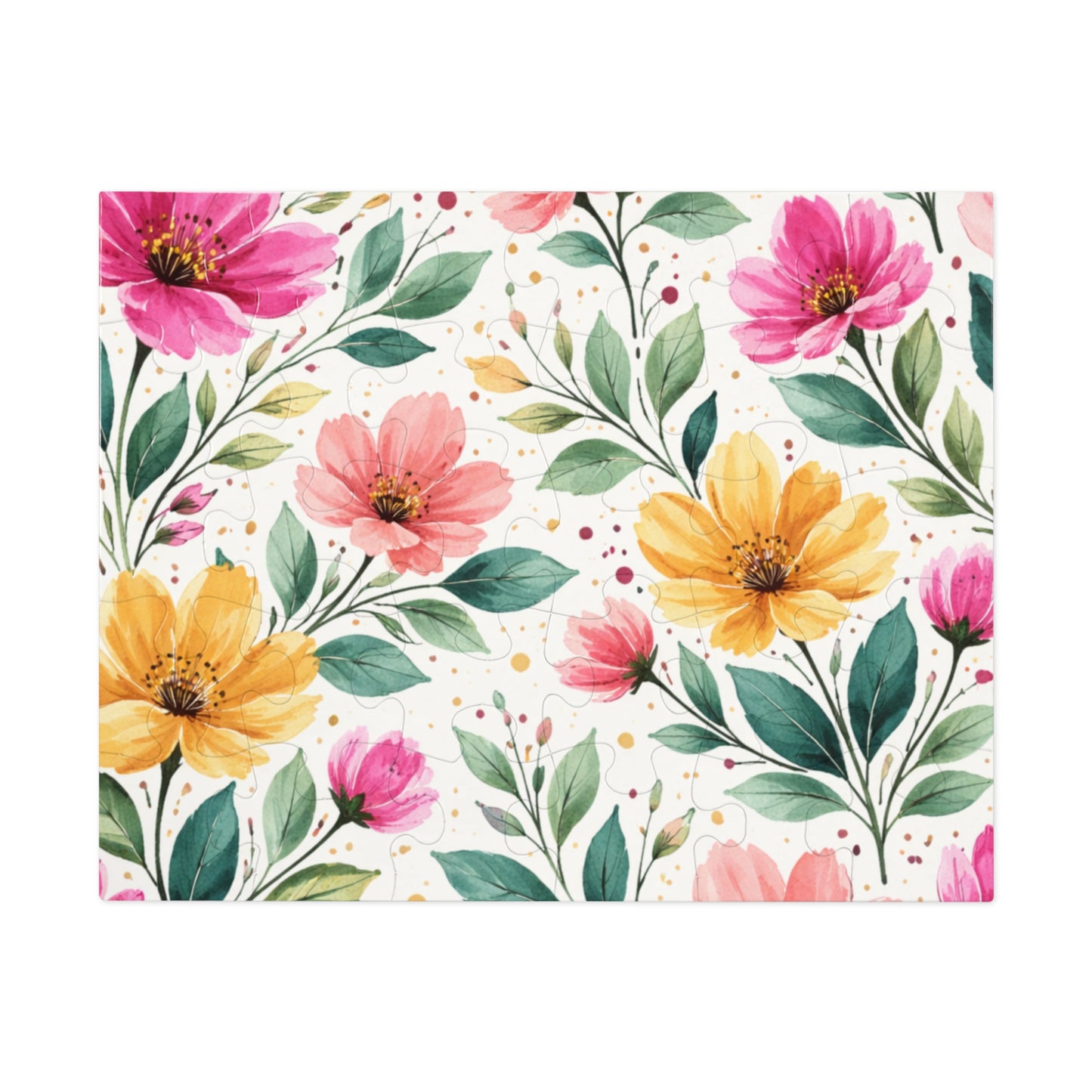 Watercolor Wildflower Garden Pattern – Splatter Bloom Collection – Puzzle & Tin Storage Box