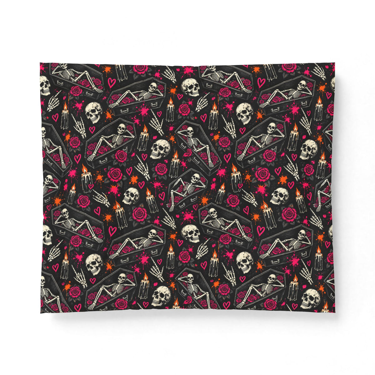 Dead & Unbothered Comforter | Gothic Halloween Bedding with Skeletons, Roses & Tombstones by Subbin4Sanity