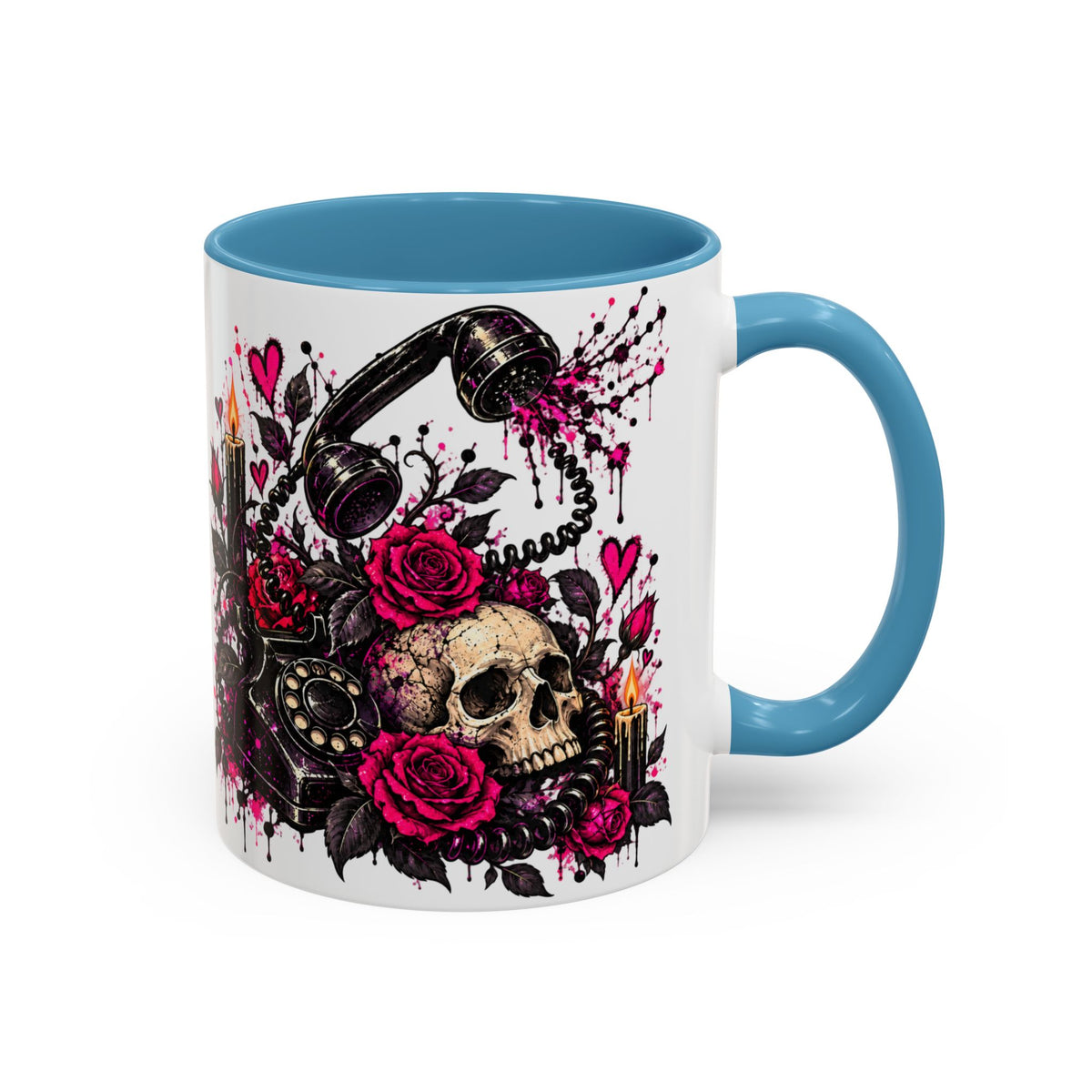 Karma’s Calling Coffee Mug | Gothic Skull & Telephone Ceramic Mug by Subbin4Sanity
