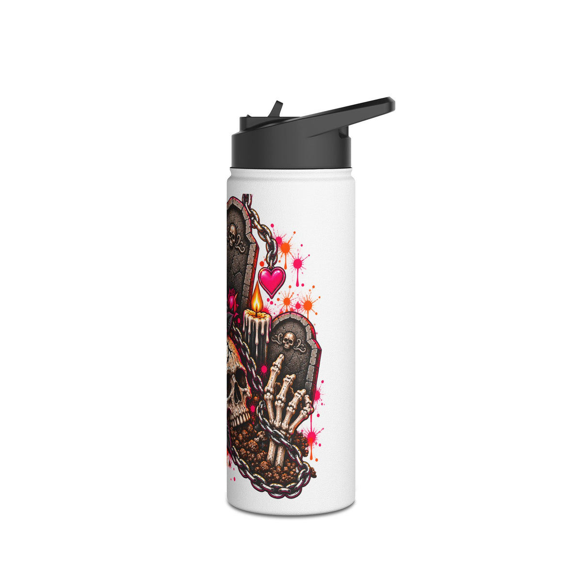Dirt & Defiance Stainless Steel Water Bottle | Gothic Skull & Coffin Insulated Bottle by Subbin4Sanity
